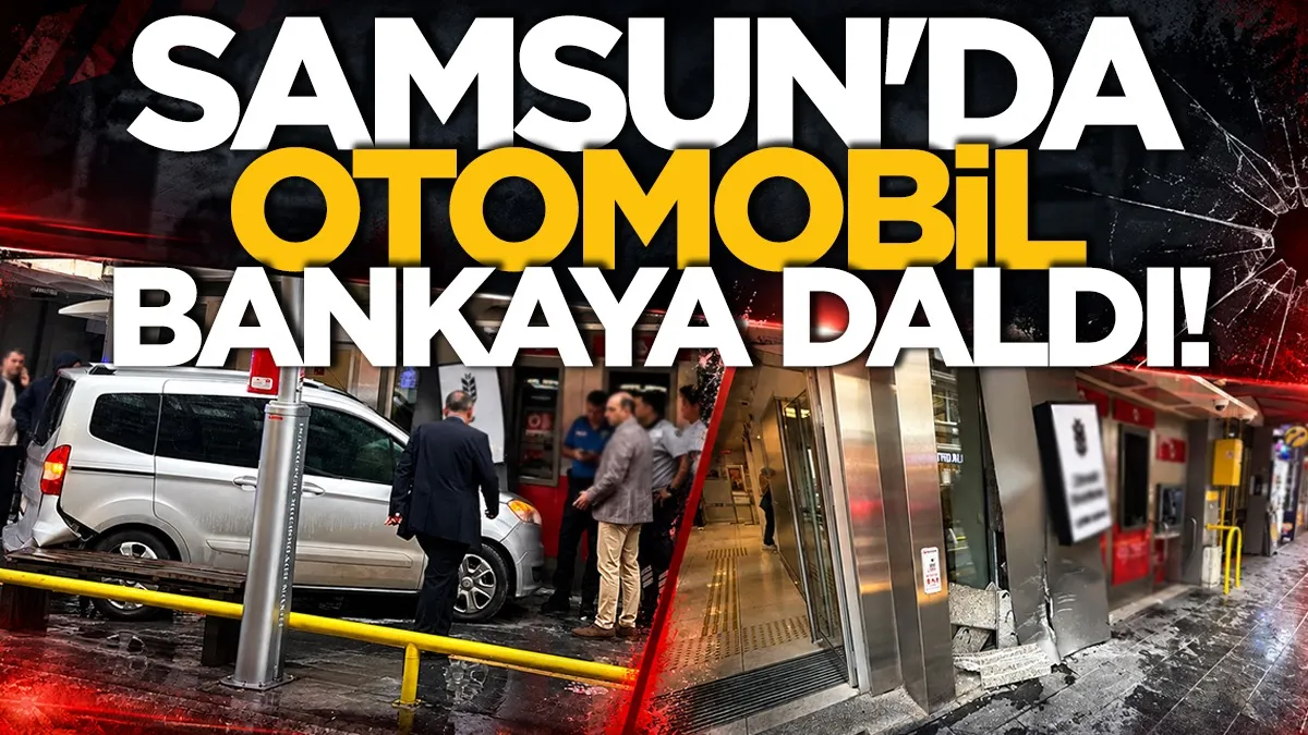Samsun’da yağış kaza getirdi: Otomobil bankaya girdi