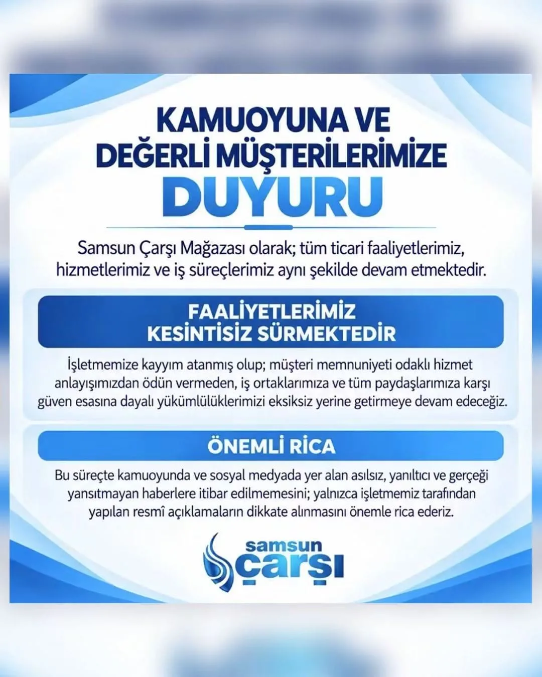 Samsun'da Çarşı Mağazası'ndan kayyım sonrası açıklama!