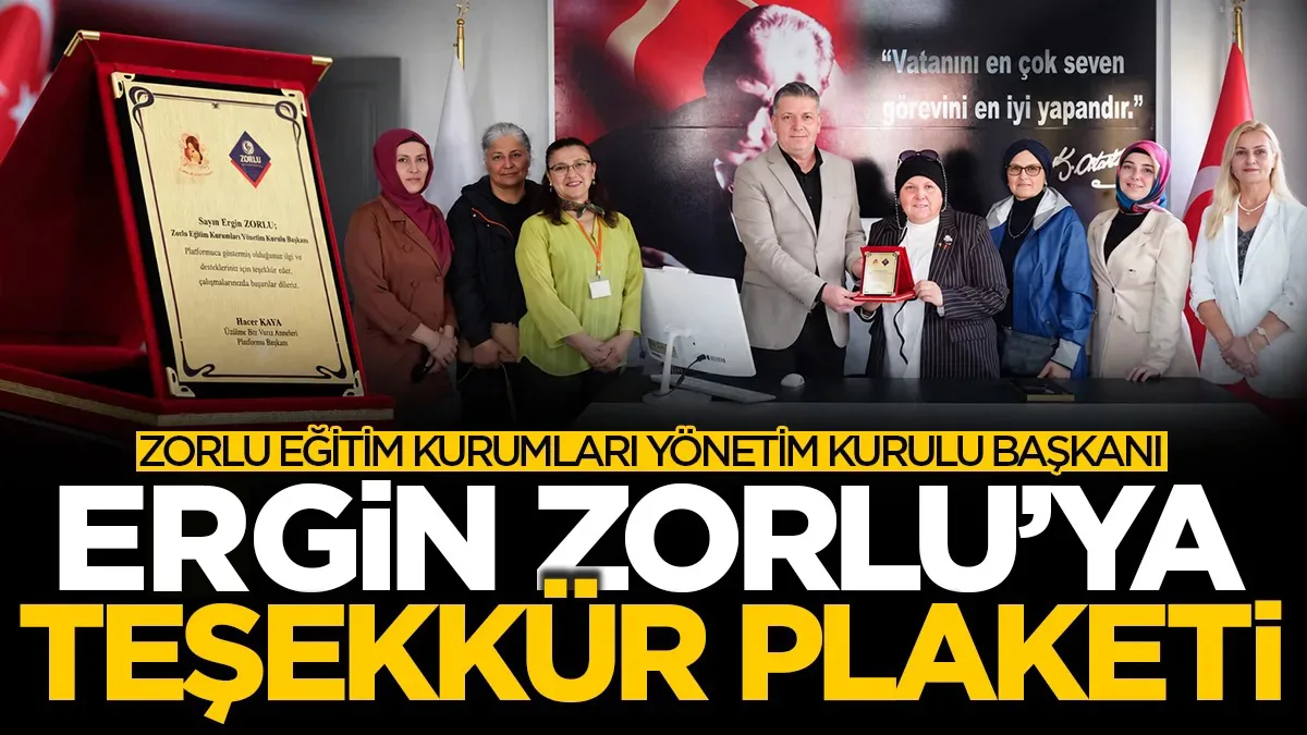 Zorlu Eğitim Kurumları Yönetim Kurulu Başkanı Ergin Zorlu'ya sosyal sorumluluk çalışmalarına desteği için teşekkür plaketi
