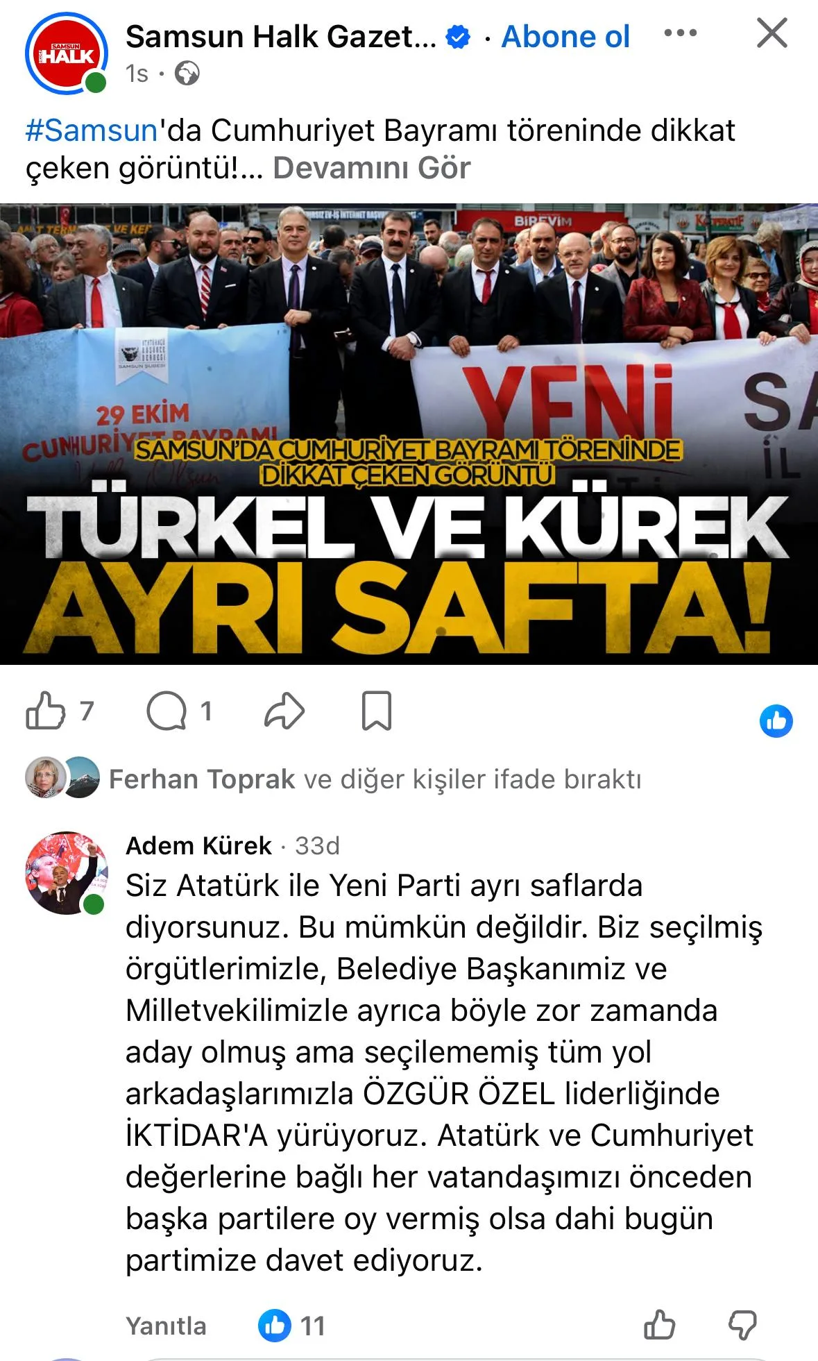 Samsun Yeni Parti'de 'ayrı saf' görüntüsüne Adem Kürek'ten yanıt: Liderimiz Özel