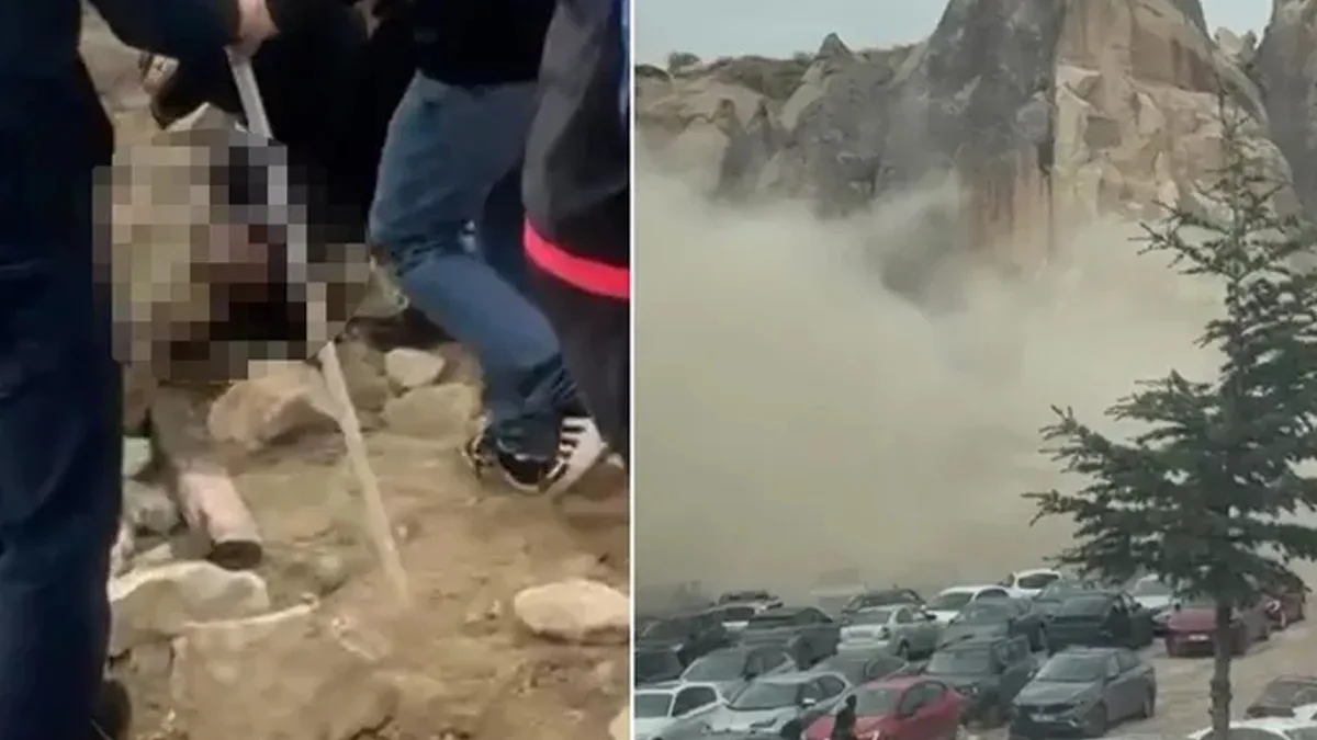 Kapadokya'da peribacası çöktü! Bir kişi kayanın altında kaldı
